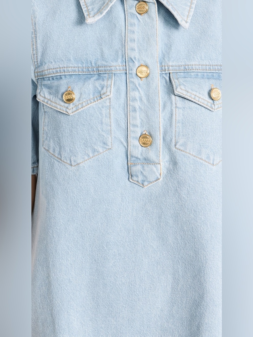 GANNI Cutline Denim Mini Dress in Light Wash, Size 38 (US 6) - Picture 5 of 11